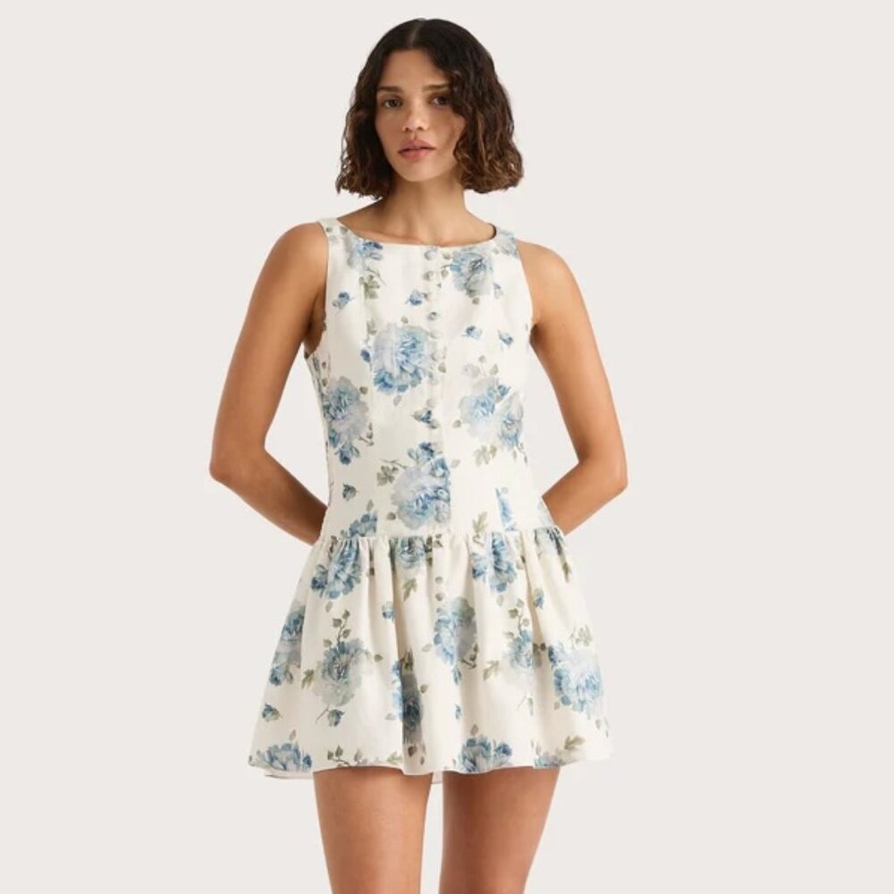 Faithfull The Brand Blair Mini Dress Blue Floral Cecile Print Size XXL - Picture 2 of 5